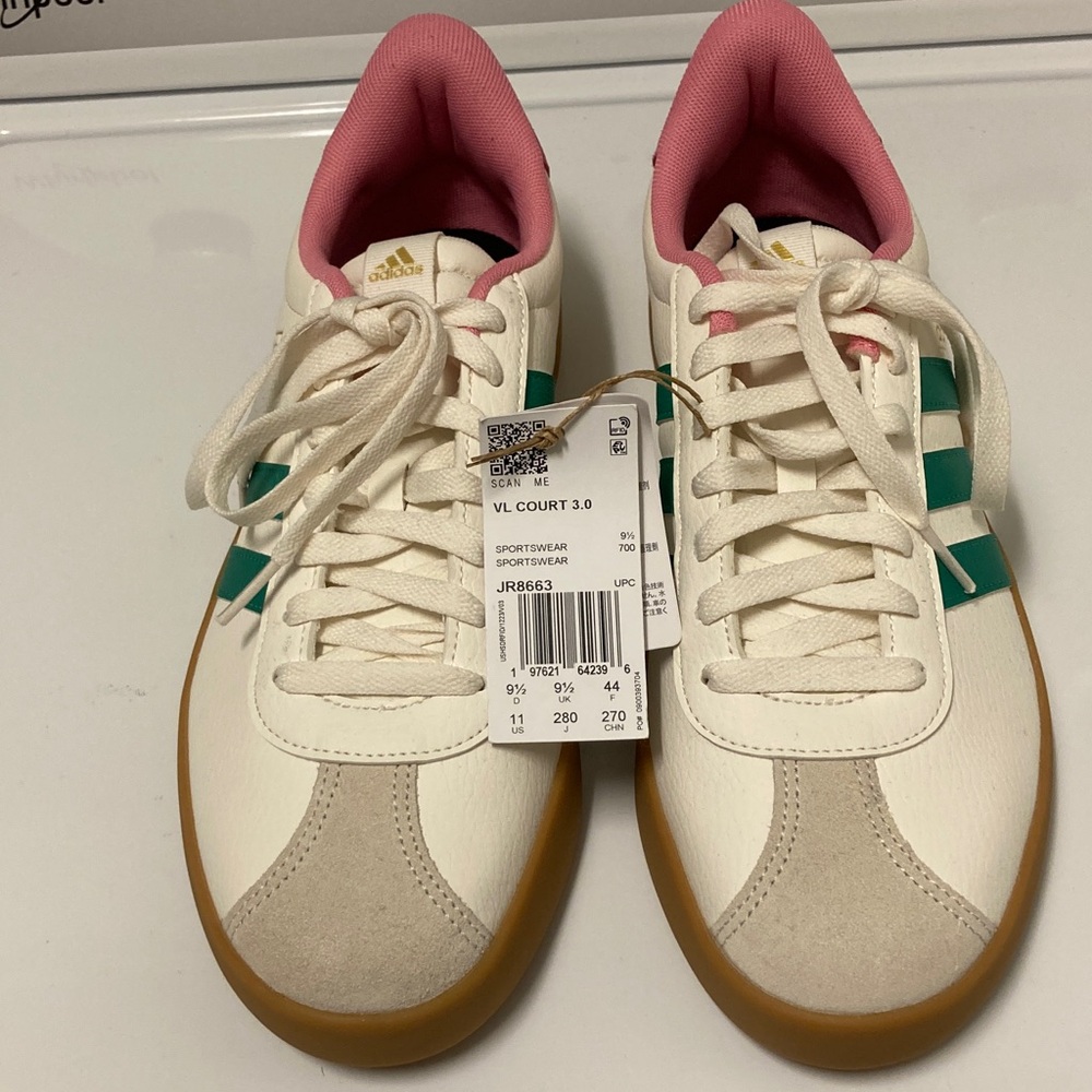 Adidas Women's White, Green, and Pink Sneakers